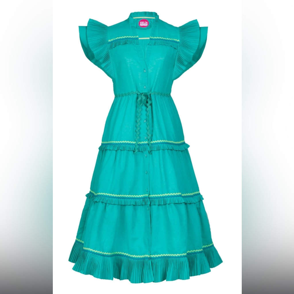 Celiab Green Tiered Sundress With Flutter Sleeves New